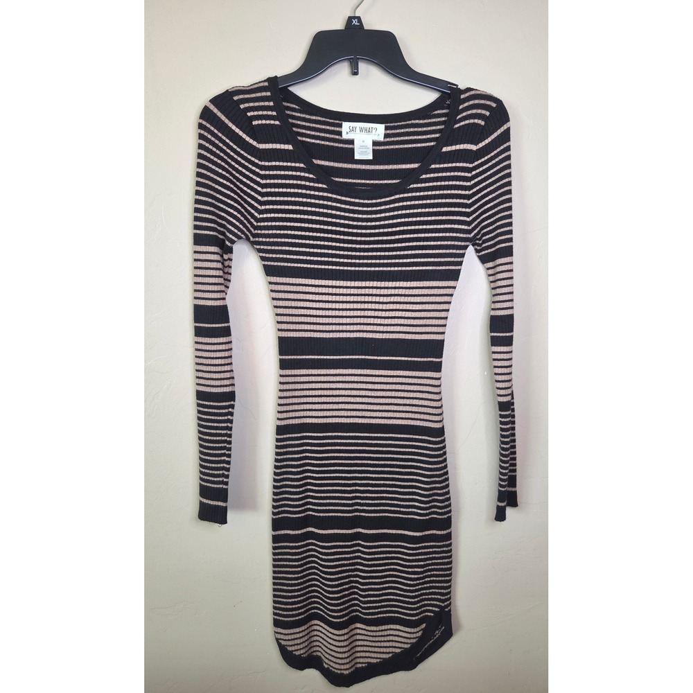 Say What? Womens Striped Ribbed Knit Bodycon Midi Dress Med